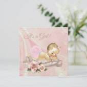 Invitation Baby shower de fille rose pâle (Debout devant)
