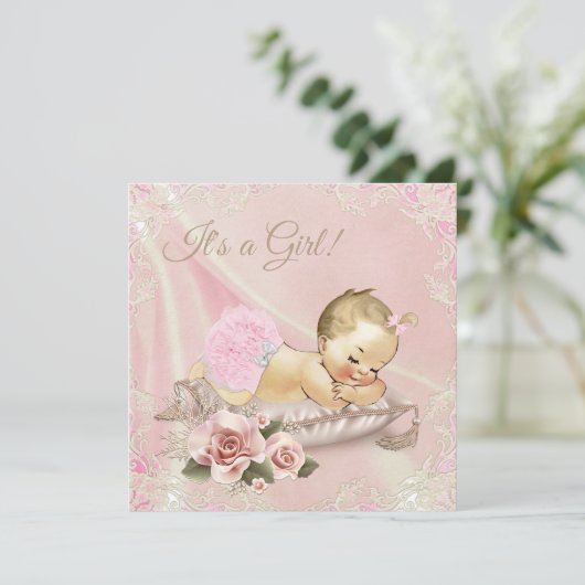 Invitation Baby shower de fille rose pâle (Debout devant)