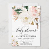 Invitation Baby shower de fille rose pâle rose magnolia flora (Devant)