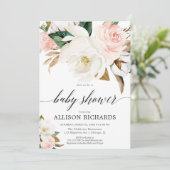 Invitation Baby shower de fille rose pâle rose magnolia flora (Debout devant)
