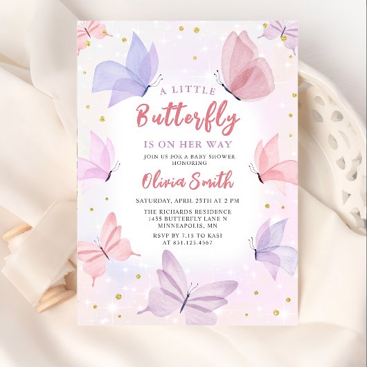 Invitation Baby shower de fille rose papillon