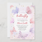Invitation Baby shower de fille rose papillon (Devant)