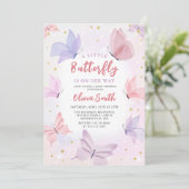 Invitation Baby shower de fille rose papillon (Debout devant)