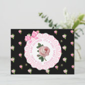 Invitation Baby shower de fille Rose rose et noire (Debout devant)