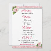 Invitation Baby shower de fille Rose rose et noire (Dos)