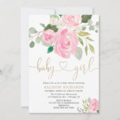 Invitation Baby shower de fille rose rose et or élégant (Devant)
