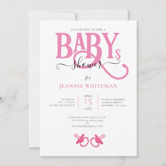 Invitation Baby shower DE FILLE ROSE TWIN AVEC PACIFIQUE (Devant)