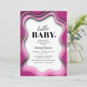 Invitation Baby shower de fille rose Vague Rétro (Debout devant)