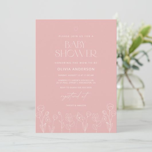 Invitation Baby shower de fille rose vif moderne (Debout devant)
