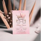 Invitation Baby shower de fille rose Vintage classique