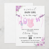 Invitation Baby shower de fille rose, violet ligne de linge (Devant / Derrière)