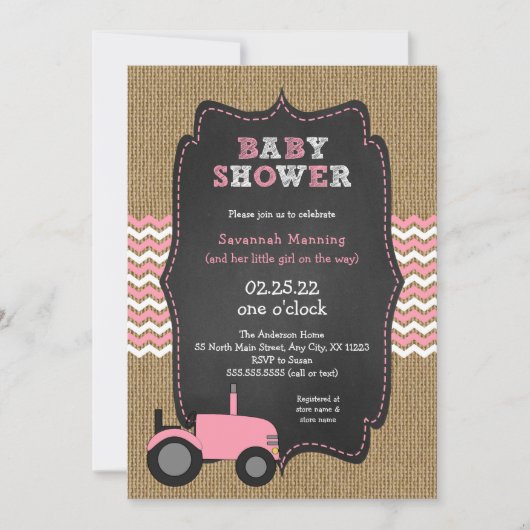 Invitation Baby shower de fille Rustic Pink (Devant)