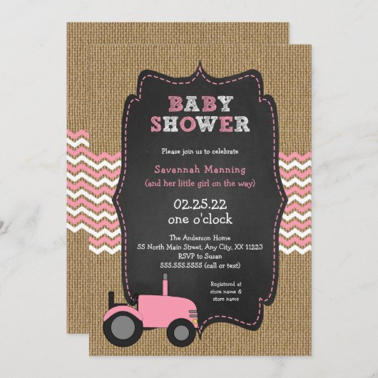 Invitation Baby shower de fille Rustic Pink (Devant / Derrière)
