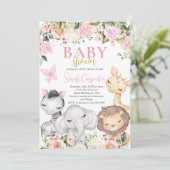 Invitation Baby shower de fille Safari (Debout devant)