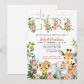 Invitation Baby shower de fille Safari (Devant / Derrière)