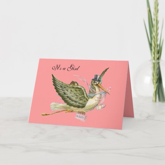 INVITATION BABY SHOWER DE FILLE STORK (Devant)