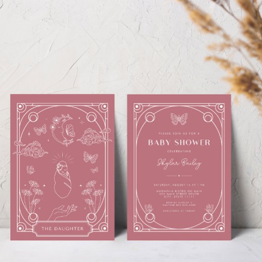 Invitation Baby shower de fille Tarot céleste