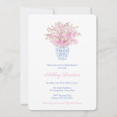 Invitation Baby shower de fille Vase blanc bleu Sakura (Devant)