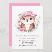 Invitation Baby shower de fille Whimsical Fleur sauvage Otter (Devant / Derrière)