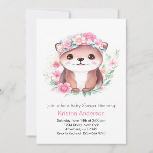 Invitation Baby shower de fille Whimsical Fleur sauvage Otter