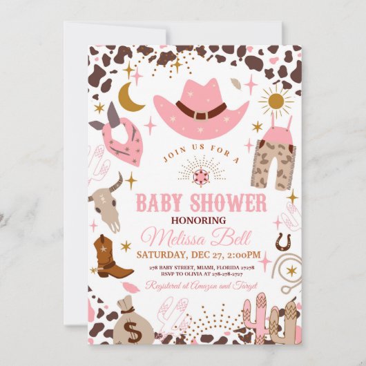 Invitation Baby shower de fille Wild West Invitati (Devant)