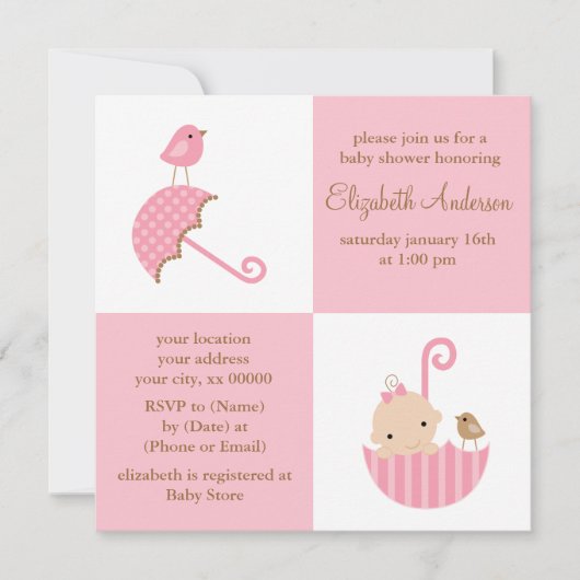 Invitation Baby shower de filles (Devant)
