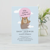 Invitation Baby shower de filles à l'ours à ballon (Debout devant)