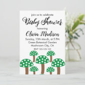 Invitation Baby shower de filles aux champignons verts (Debout devant)