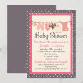 Invitation Baby shower de filles aux lignes de vêtements pour (Devant / Derrière)