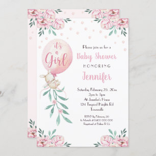 Invitation Baby shower de filles Ballons Bébé rose