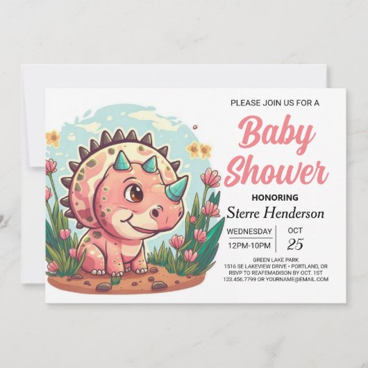 Invitation Baby shower de filles Boho Dinosaur moderne (Devant)