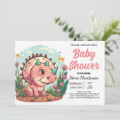 Invitation Baby shower de filles Boho Dinosaur moderne (Debout devant)
