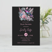 Invitation Baby shower de filles colibri et rose en fleurs (Debout devant)