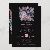 Invitation Baby shower de filles colibri et rose en fleurs (Devant / Derrière)
