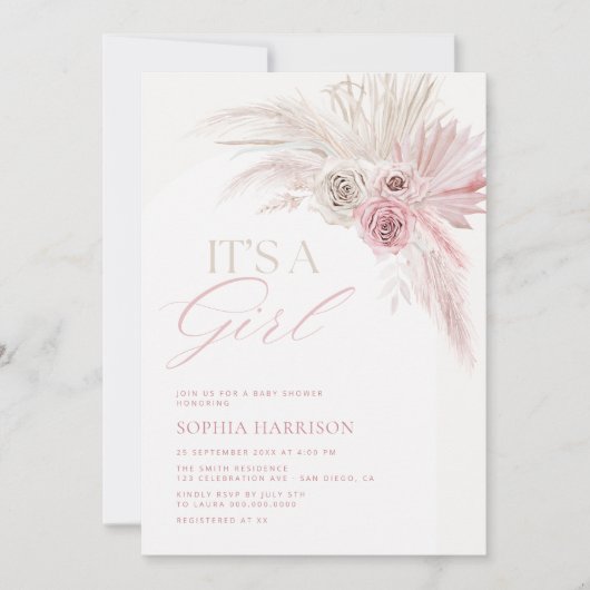 Invitation Baby shower de filles d'arc rose douce Boho (Devant)