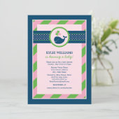 Invitation Baby shower de filles de baleine rose bleu marine (Debout devant)