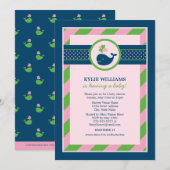 Invitation Baby shower de filles de baleine rose bleu marine (Devant / Derrière)