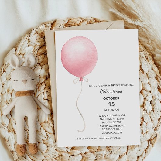 Invitation Baby shower de filles de ballons rose moderne