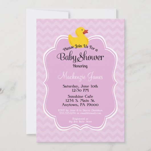 Invitation Baby shower de filles de canards roses (Devant)