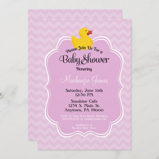 Invitation Baby shower de filles de canards roses (Devant / Derrière)