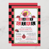 Invitation Baby shower de filles de coccinelle mig (Devant / Derrière)