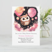 Invitation Baby shower de filles de la forêt de Chouette rose (Debout devant)