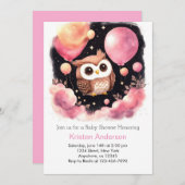 Invitation Baby shower de filles de la forêt de Chouette rose (Devant / Derrière)