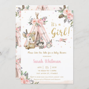 Invitation Baby shower de filles de la tribu Boho de Cute Woo
