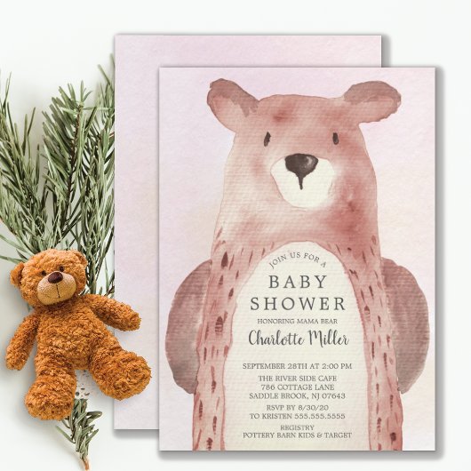 Invitation Baby shower de filles de l'ours doux