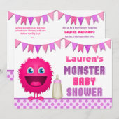 Invitation Baby shower de filles de Monster (Devant / Derrière)