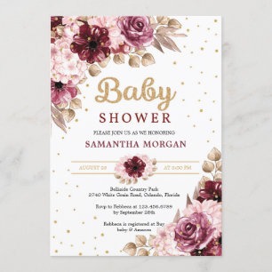 Invitation baby shower de filles dorées aux angles floraux ro