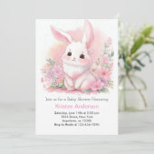 Invitation Baby shower de filles florales roses de lapin de b (Debout devant)