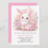Invitation Baby shower de filles florales roses de lapin de b (Devant / Derrière)