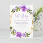 Invitation Baby shower de filles géométriques florales d'or m (Debout devant)